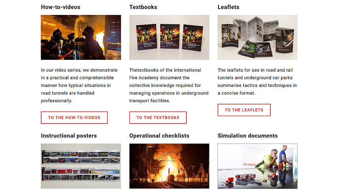 Bereich Wissen A look at the «Knowledge» section on the International Fire Academy's website