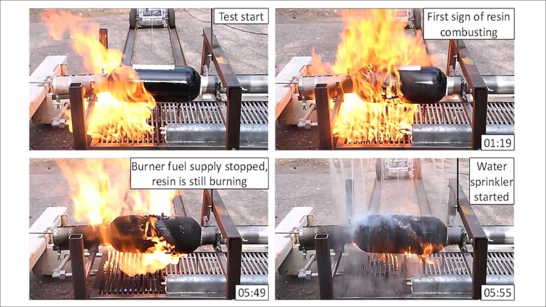 Flaming of a hydrogen tank Burning hydrogen tank