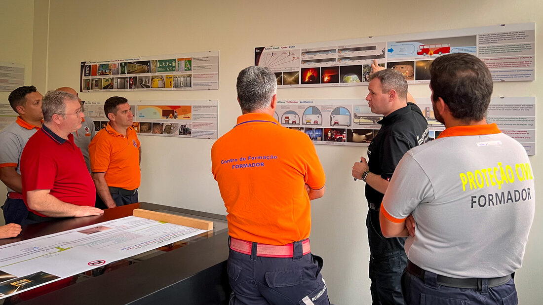 Firefighters from Portugal receive an introduction to tunnel operations.