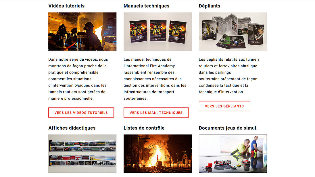 Domaine «Connaissances» Aperçu du domaine «Connaissances» du site web de l’International Fire Academy