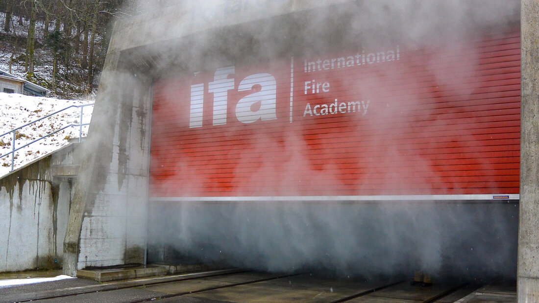 White theatrical smoke rises from the training tunnel in Balsthal