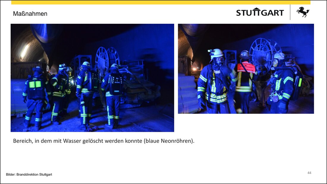Utilisation d’eau d’extinction lors de l’incendie survenu dans le tunnel S21 Photos de la zone du tunnel où l'utilisation de l'eau était autorisée