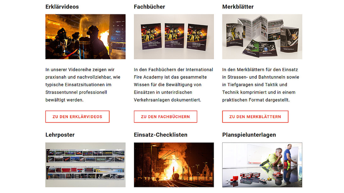 Bereich Wissen Blick auf den Bereich «Wissen» auf der Website der International Fire Academy