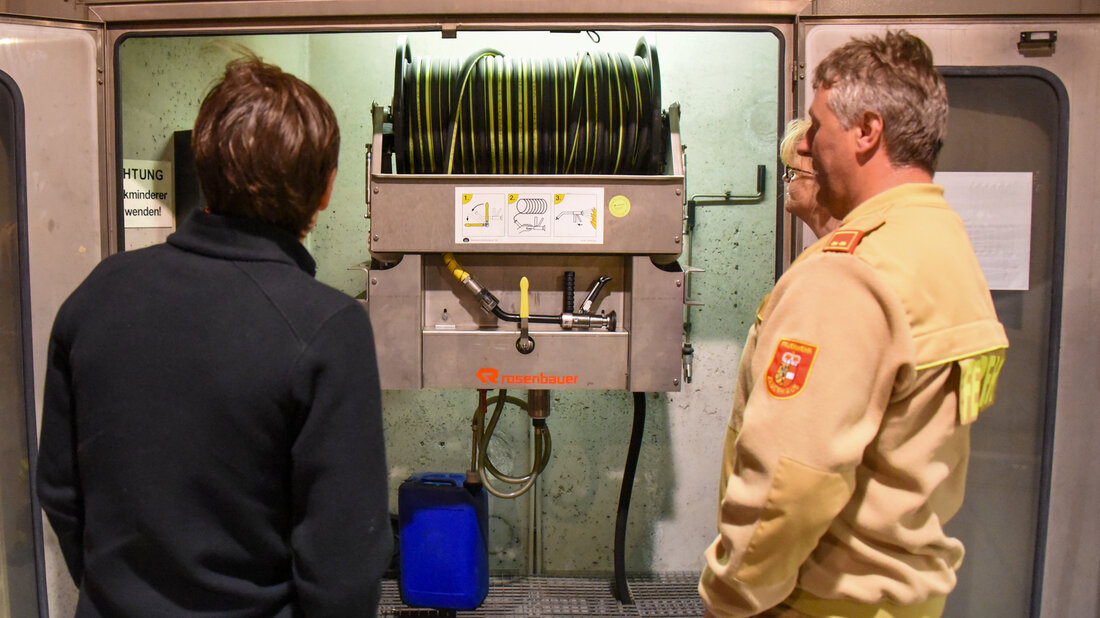 Firefighting hose reel cabinet in the Tauern Road Tunnel