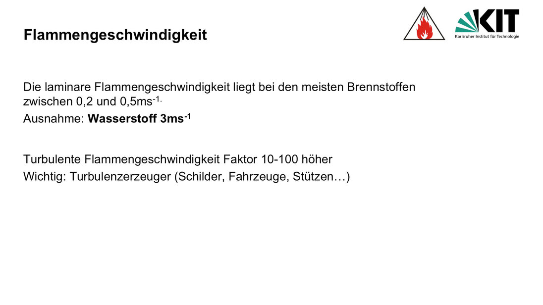 Flammengeschwindigkeit von Brennstoffen und Wasserstoff Information zur Flammengeschwindigkeit von Wasserstoff