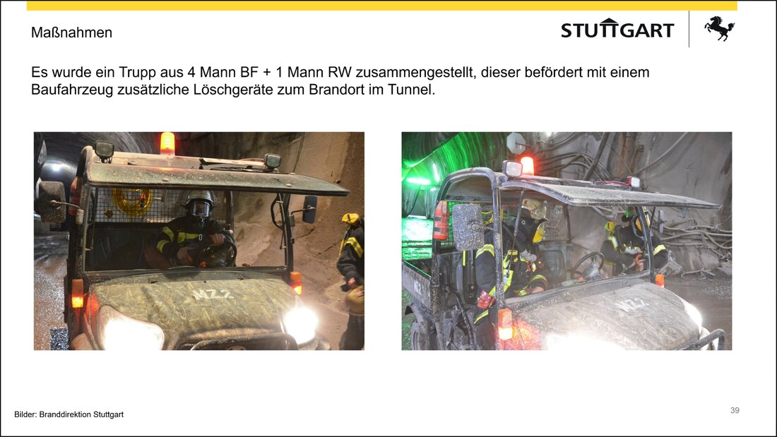 Attaque d’extinction lors du feu de tunnel S21 Les sapeurs-pompiers amènent des moyens d’extinction sur le lieu de l'incendie