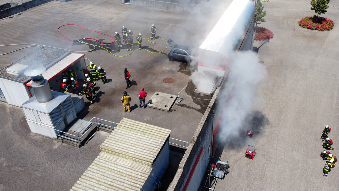 Training car park with white training smoke