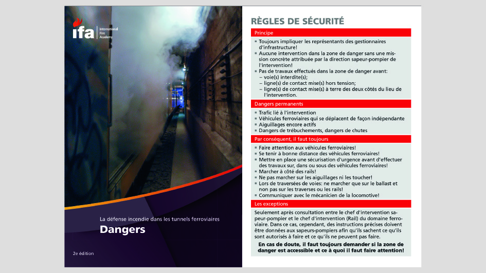 Extrait des règles de sécurité des aide-mémoire «La défense incendie dans les tunnels ferroviaires» 